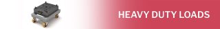 Heavy duty load banner featuring a steel cart with polyurethane wheels carrying a heavy block, on red gradient background with bold text