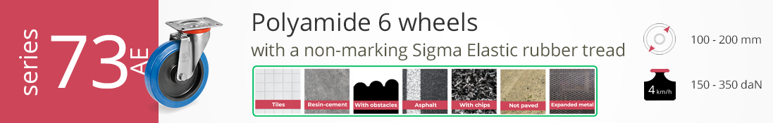 Elastic rubber tread wheels AE version, blue core, Series 73AE