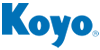 Koyo logo in blauwe letters met punt, op transparante achtergrond