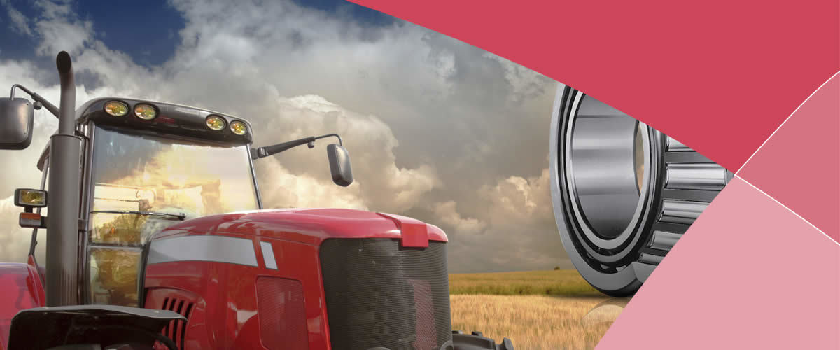 Rode tractor op graanveld met lager-symbool en dreigende lucht op achtergrond