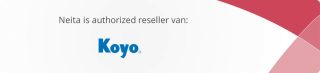 Neita is authorized reseller van Koyo, met blauw logo op witte achtergrond en rood designaccent