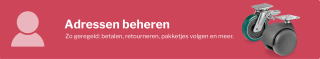 Banner met tekst 'Adressen beheren' en twee transportwielen op rode achtergrond